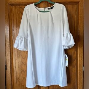 Nina Leonard white dress with puff sleeves at elbow BNWT